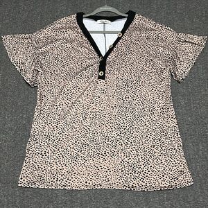 Haptics By Holly Harper Women's Button Frill Cap Sleeve Blouse Cheetah Print (L)